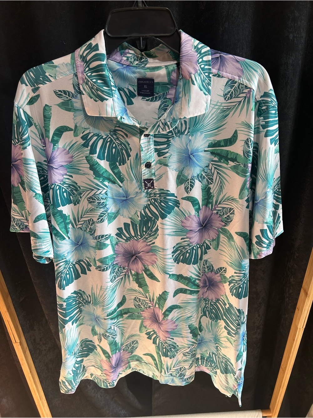Men's Tropical Floral Polo Shirt - Teal & Purple